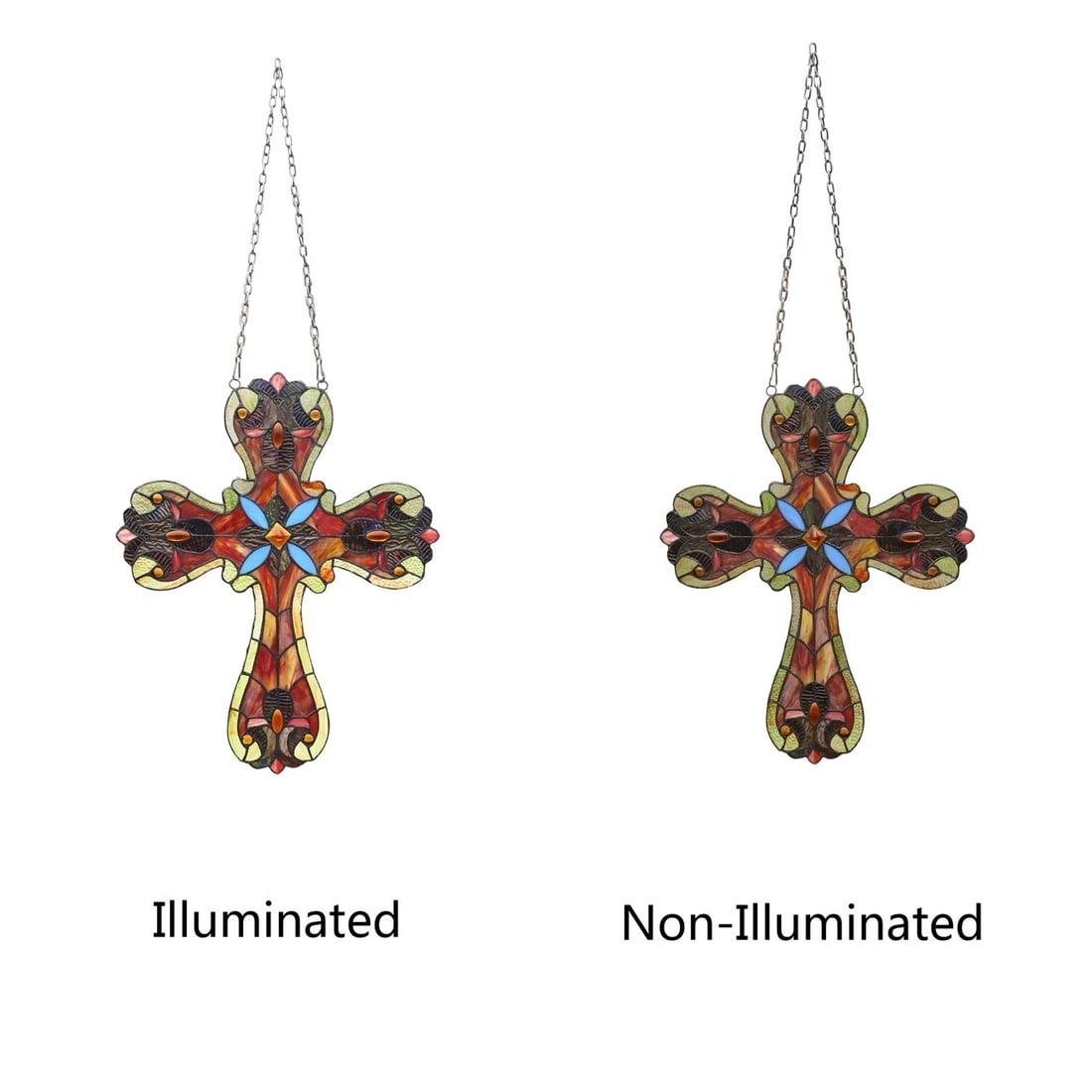 20" Victorian Stained Glass Cross Window Hanging Panel Suncatcher - 3