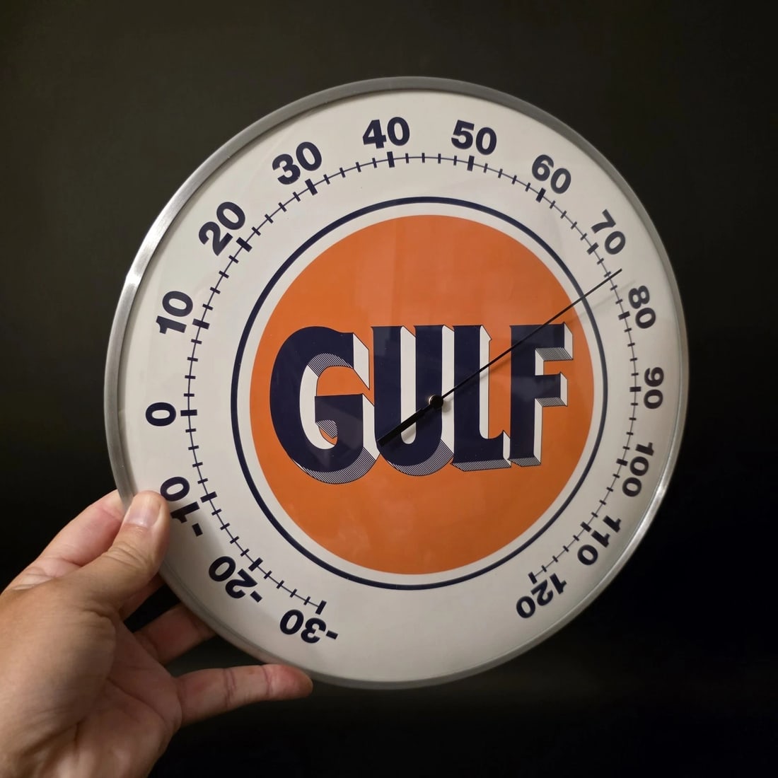 12" Round Gulf Oil Wall Thermometer Sign (1 of 5)