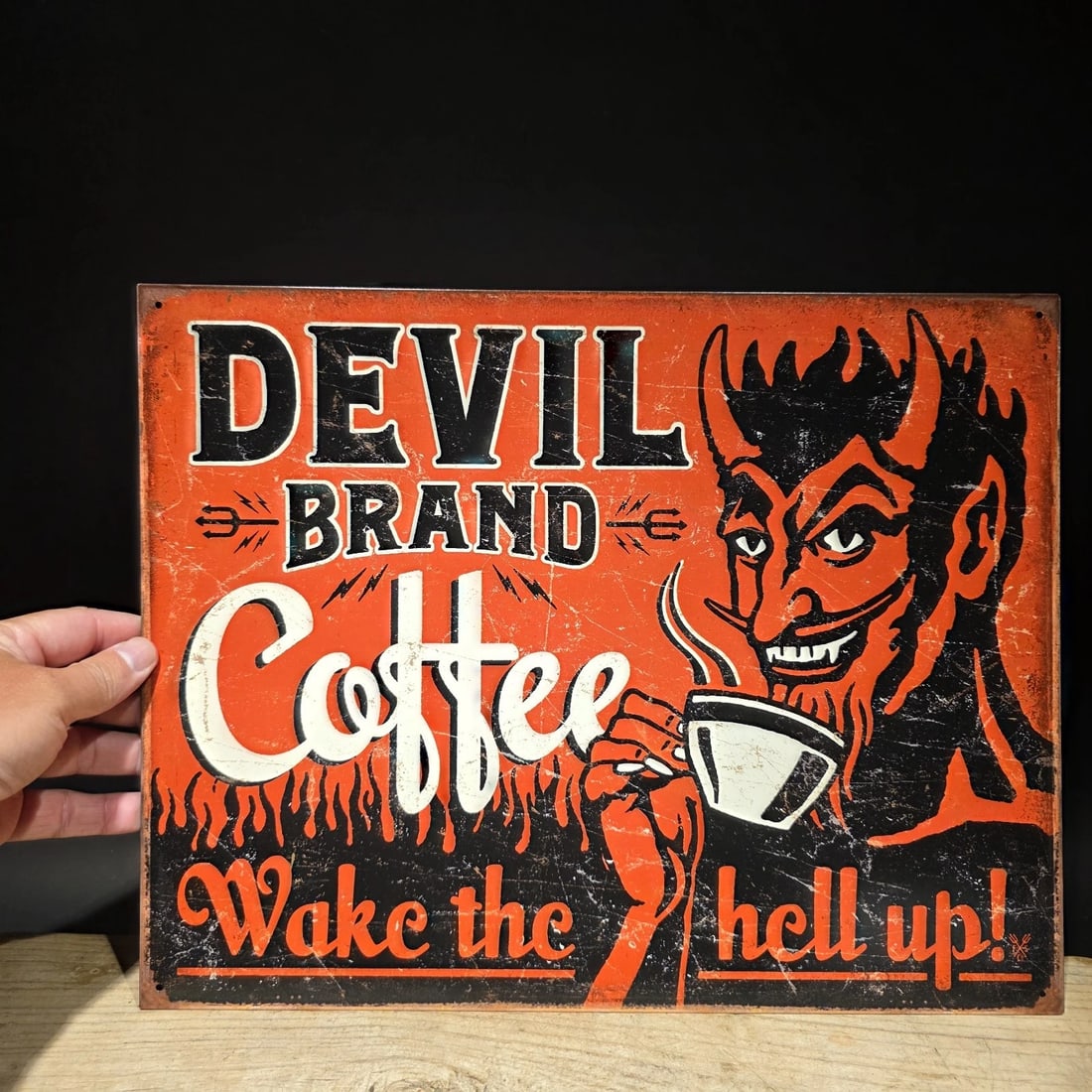 Devil Brand Coffee Tin Sign - Wake the Hell Up (1 of 6)
