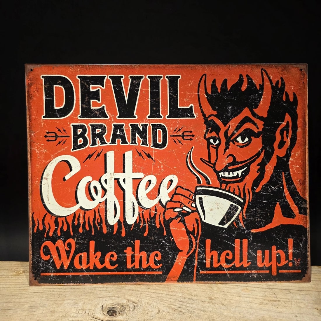 Devil Brand Coffee Tin Sign - Wake the Hell Up - 2