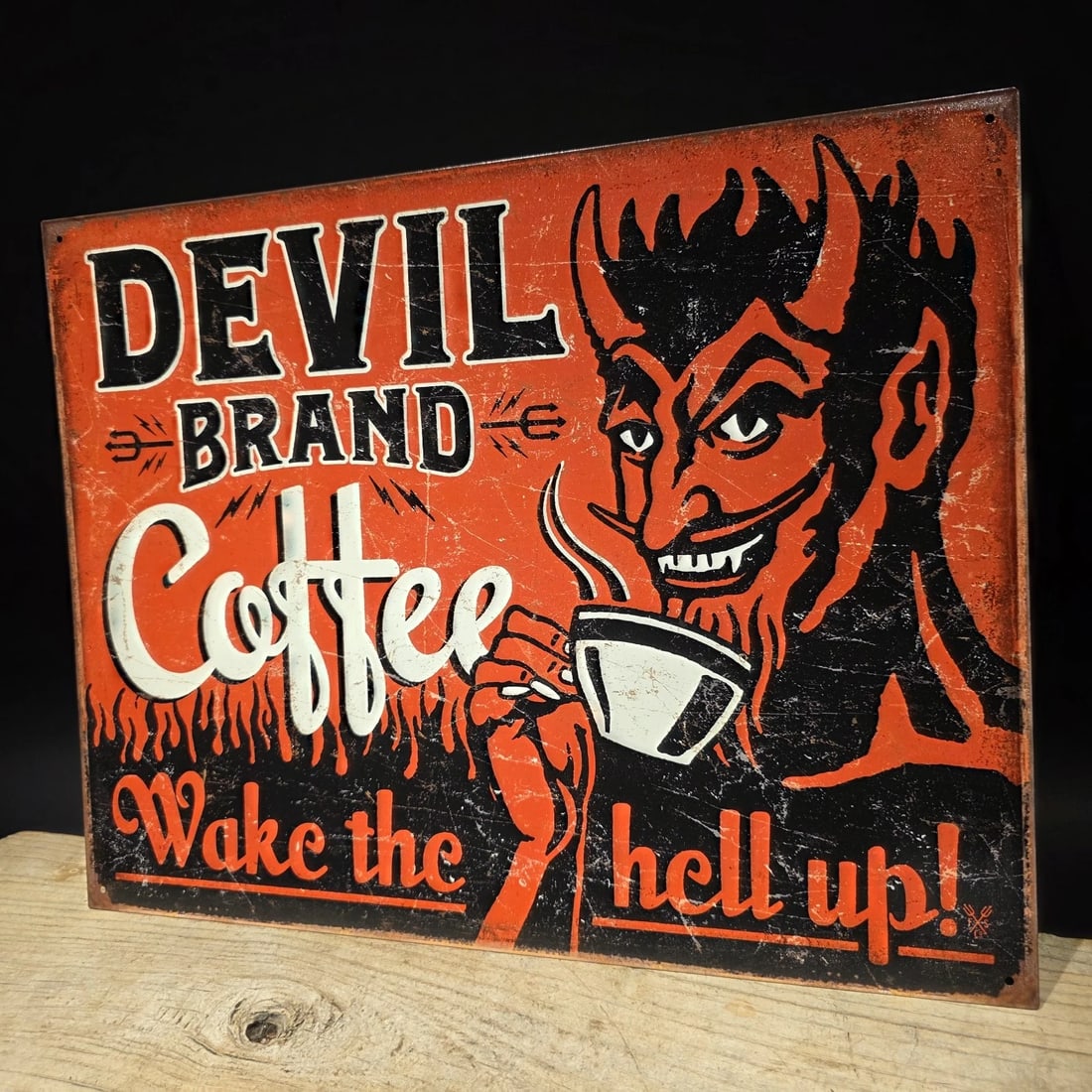 Devil Brand Coffee Tin Sign - Wake the Hell Up - 5