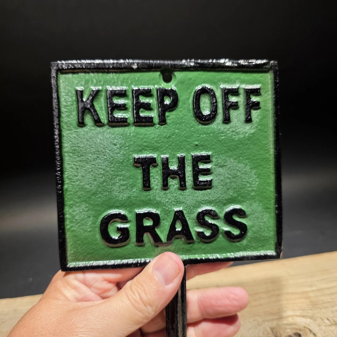 Cast Iron "Keep Off the Grass" Parks Lawn Sign: 8 1/4" x 5 1/4" Cast iron lawn sign reading "Keep Off the Grass", designed in the style of traditional garden and park markers. Signs like this have long been used in yards, estates, and public spaces
