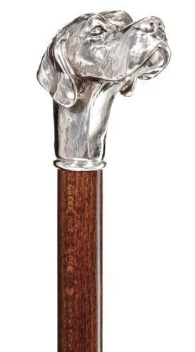 36" Lab Dog Head Walking Stick Cane: 36" Long 3/4-5/8"" shaft Crafted in Italy, this reproduction walking stick features a silver plate handle in the shape of a Labrador, securely mounted on a natural beechwood shaft available