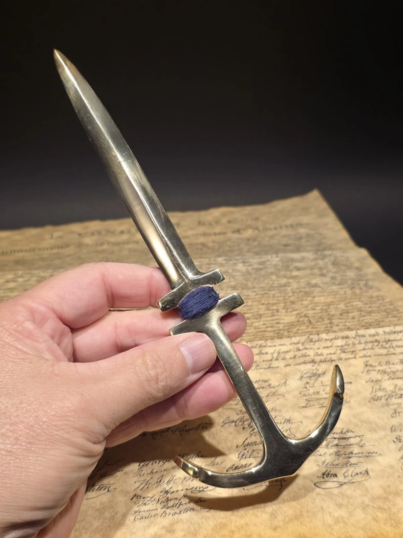 8" Vintage Style Brass Anchor Letter Opener Nautical Desk Accessory: Anchor-form letter opener inspired by nautical desk accessories popular in the early and mid-20th century. Maritime motifs were widely used in coastal homes, naval offices, and seaside souvenir pieces