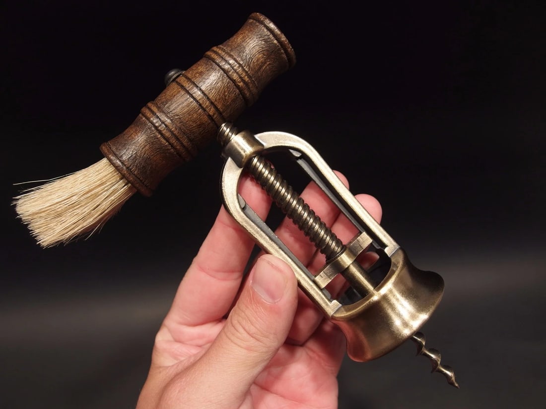 Open Frame Corkscrew w Brush Wine Bottle Opener - 3