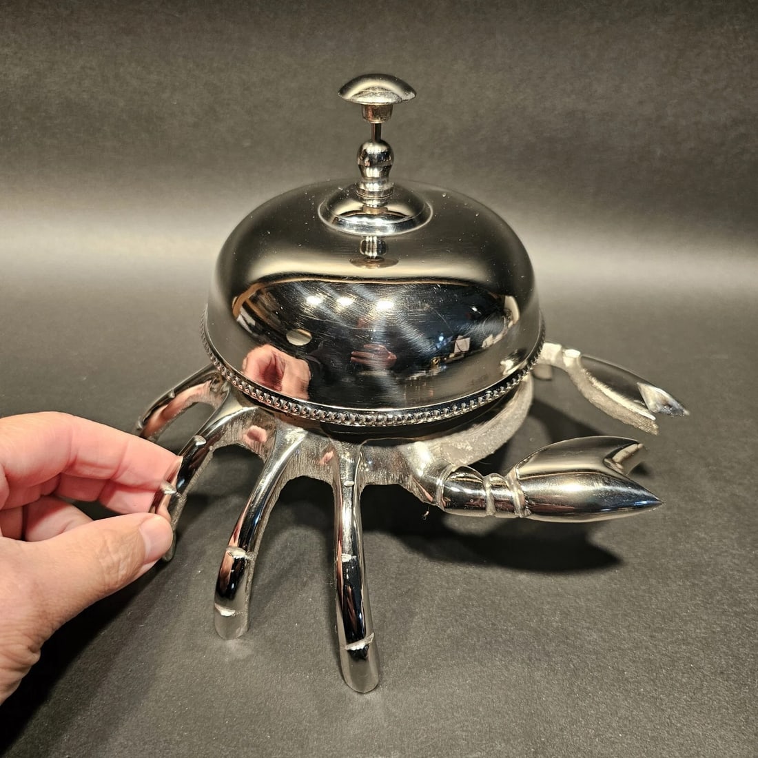 Silver Brass Crab Table or Floor Desk Bell - 14