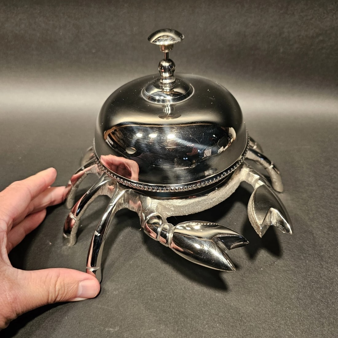 Silver Brass Crab Table or Floor Desk Bell - 15