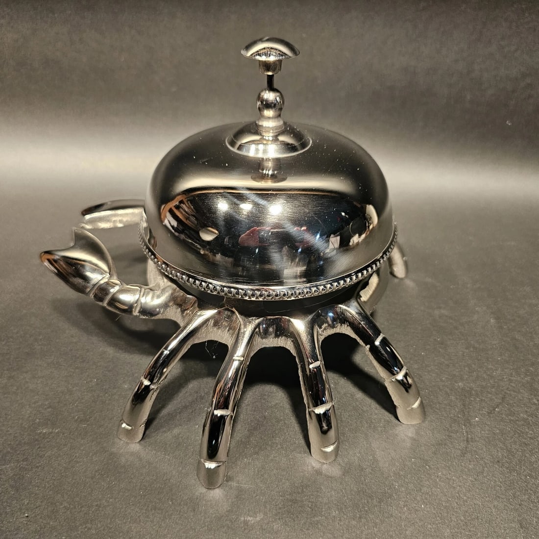 Silver Brass Crab Table or Floor Desk Bell - 5