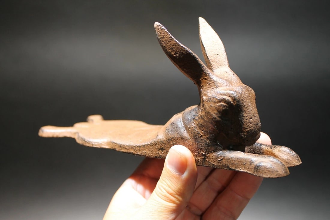 Cast Iron Door Stop Rabbit Hare Wedge Rust/Black - 7