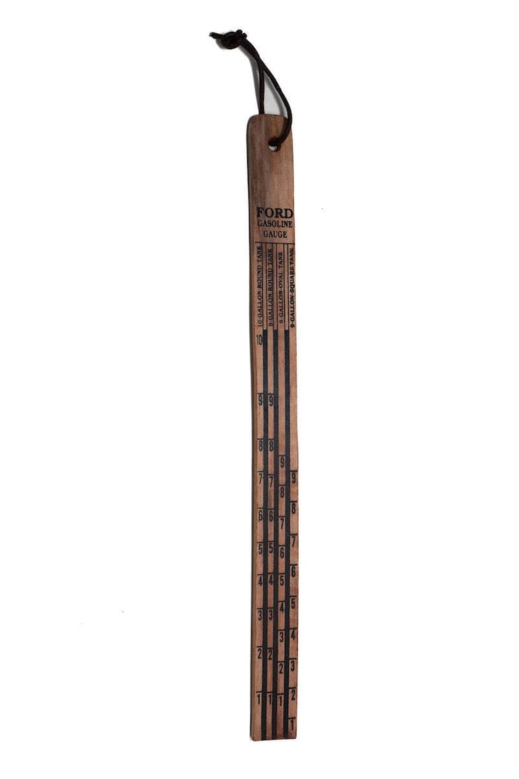 Wood Motel T Ford Car Gas Measuring Dip Stick: 15" x 1" Wonderful reproduction wood dip stick for checking gas. Antique finish.. Good detail styled to look vintage. Certainly hard to tell its age. Reserve: $15.00 Shipping: Domestic: Flat-rate of