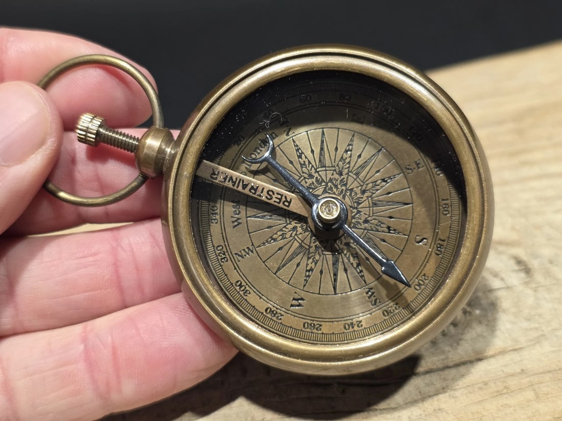 Solid Brass Pocket Compass - 9