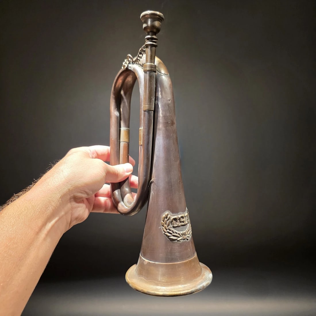 12" Civil War Confederate CSA Bugle Copper Brass Signal Horn: Reproduction copper or brass bugle horn marked CSA, styled after Civil War-era Confederate signal horns used for field communication. During the American Civil War, bugles were an essential tool for