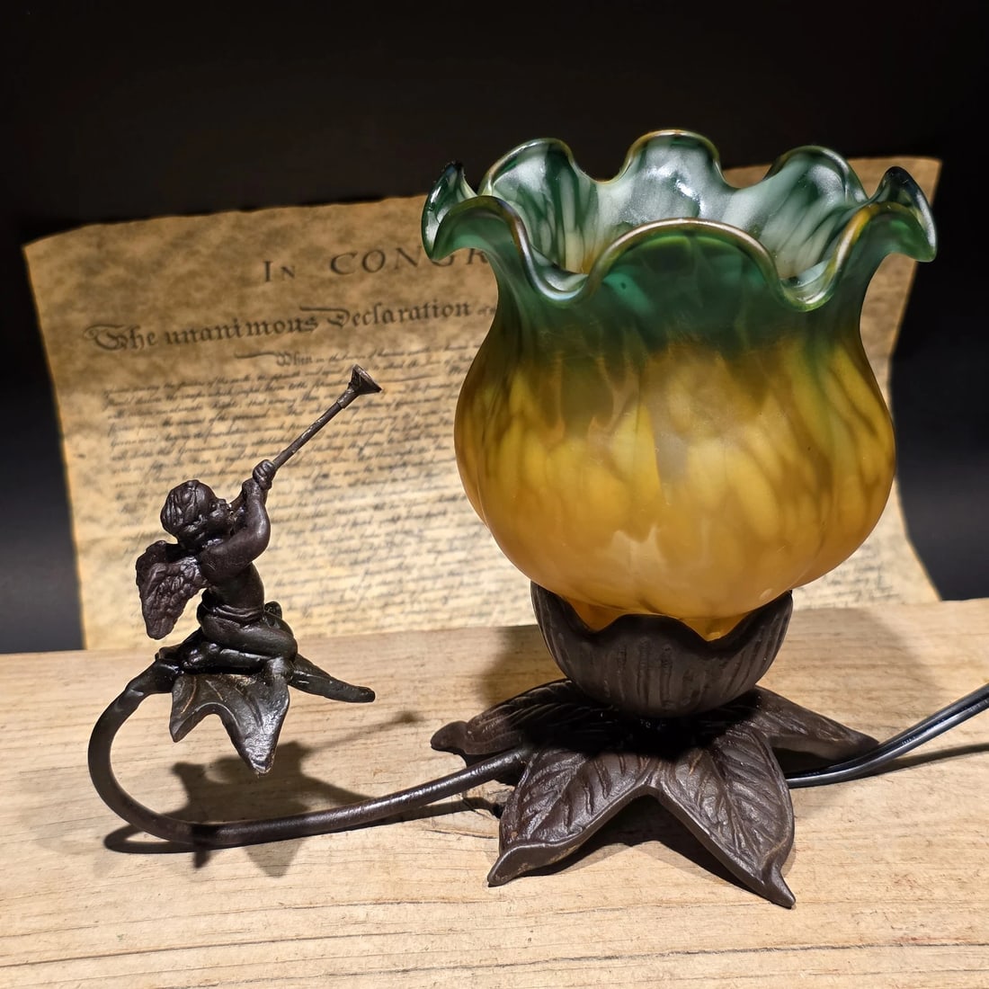 6" Art Nouveau Victorian Style Metal Fairy Lamp Tulip Glass Flower Accent Light: Description 6" Tall x 7 1/2" long Decorative vintage reproduction fairy lamp inspired by late Victorian and Art Nouveau lighting, circa 1880s-1910s. Original fairy lamps became popular in the late