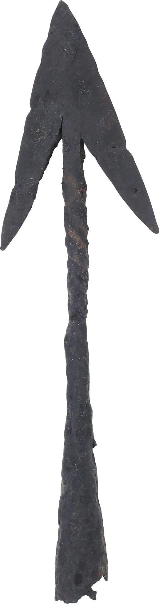 CRUSADER'S JAVELIN HEAD: Seventh Crusade period (1248-1254). See Arms and Armour of the Crusading Era, Nicolle fig. 84 for a comparable example excavated at Ras Castle, Serbia. 4" length with finely forged barbed point. The t