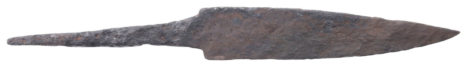 ANCIENT VIKING SIDE KNIFE OR POUCH KNIFE, 879-1067 AD: Cambridgeshire, England. Just under 5 1/4" total length (5.24") with tapered "whittle tang" which identifies these, as they were used without guards, mounted in a wood or antler grip. Blade of a thin