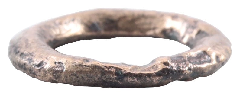 RARE VIKING WARRIOR'S BEARD RING, 9TH-11TH CENTURY: Circular, circular section. 0.44" inside diameter, over 5/8, 0.66"outside. The use of beard rings by Vikings is well documented though very few genuine examples survive. Professionally refurbished