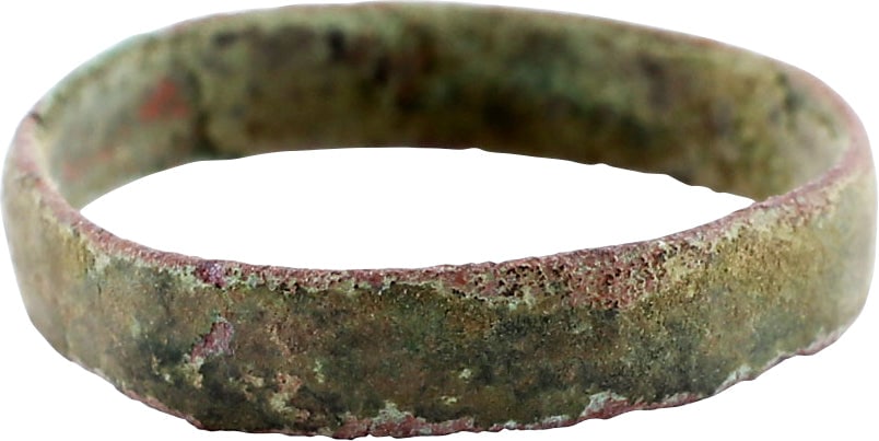 VIKING WEDDING RING C.900-1050 AD, SIZE 9 1/4: Size 9 1/4. 4.2mm width with slightly rounded face. Worn from use with encrustation in as found condition. Jewelry gift boxed with certificate of authenticity. Vikings exchanged rings on the pommel