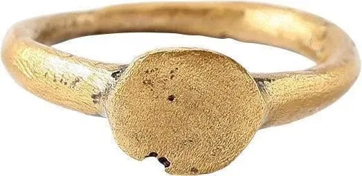 ROMAN PROSTITUTE'S RING 1st-3rd CENTURY AD, SIZE 3: Prostitutes in the Roman Empire were young and often slaves. They wore these distinctive rings to be easily recognized in the streets. This one has a 2.2 mm deeply rounded face band. It is topped