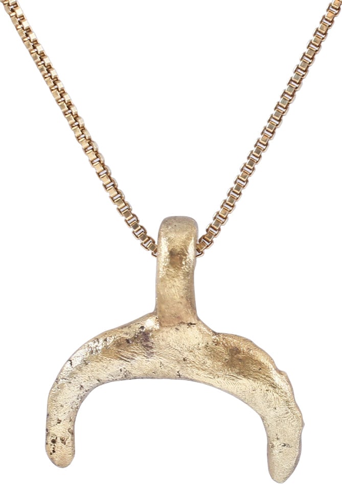 VIKING LUNAR PENDANT C.900-1000 AD: Over 5/8" (0.69") width. As expert navigators, the constellations signified mystery and power to Vikings. The Moon was personified as Mani, brother to Sol the Sun, and is abundantly represented in