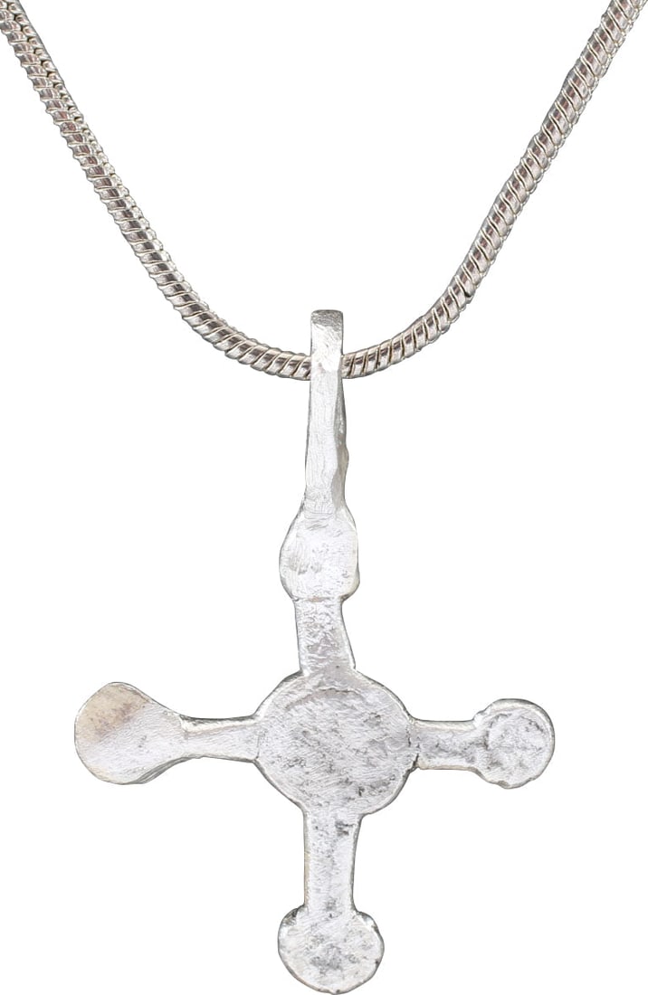 EUROPEAN CONVERT'S CROSS NECKLACE 9th-10th CENTURY: The emergence from the Dark Ages is embodied in the rise to power of the Frankish King, Charlemagne in 768 (founder of the Holy Roman Empire after 800) followed by conquering southern Europe from