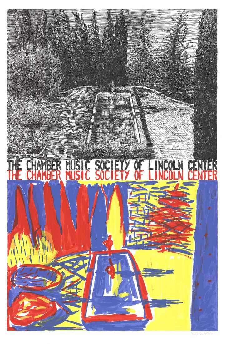 Jennifer Bartlett - Chamber Music of Lincoln Center - 1981 Serigraph - SIGNED 35" x 23.5": Chamber Music of Lincoln Center by Jennifer Bartlett, 1981 Signed Serigraph. Paper size is 35 x 23.5 inches, with an image size of 33 x 21.5 inches. The Serigraph is from an edition size of 144 and is