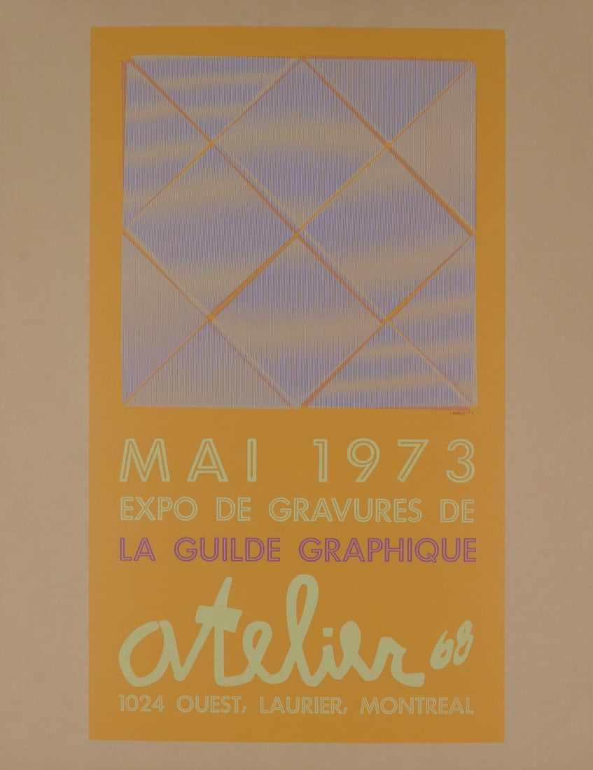 Julien LaCroix - Expo de Gravures de la Guilde Graphique - 1973 Serigraph - SIGNED 26" x 20": Expo de Gravures de la Guilde Graphique by Julien LaCroix, 1973 Signed Serigraph. Paper size is 26 x 20 inches, with an image size of 24 x 14 inches. The Serigraph is from an unknown edition size. and