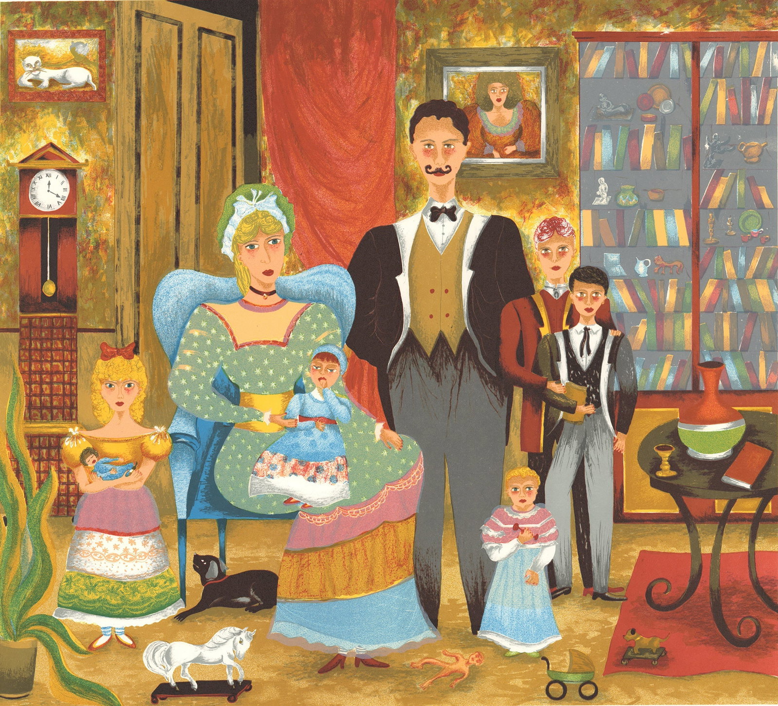 Lee Dubin - Family Portrait - 1985 Lithograph - SIGNED 22.5" x 24.25" - 3
