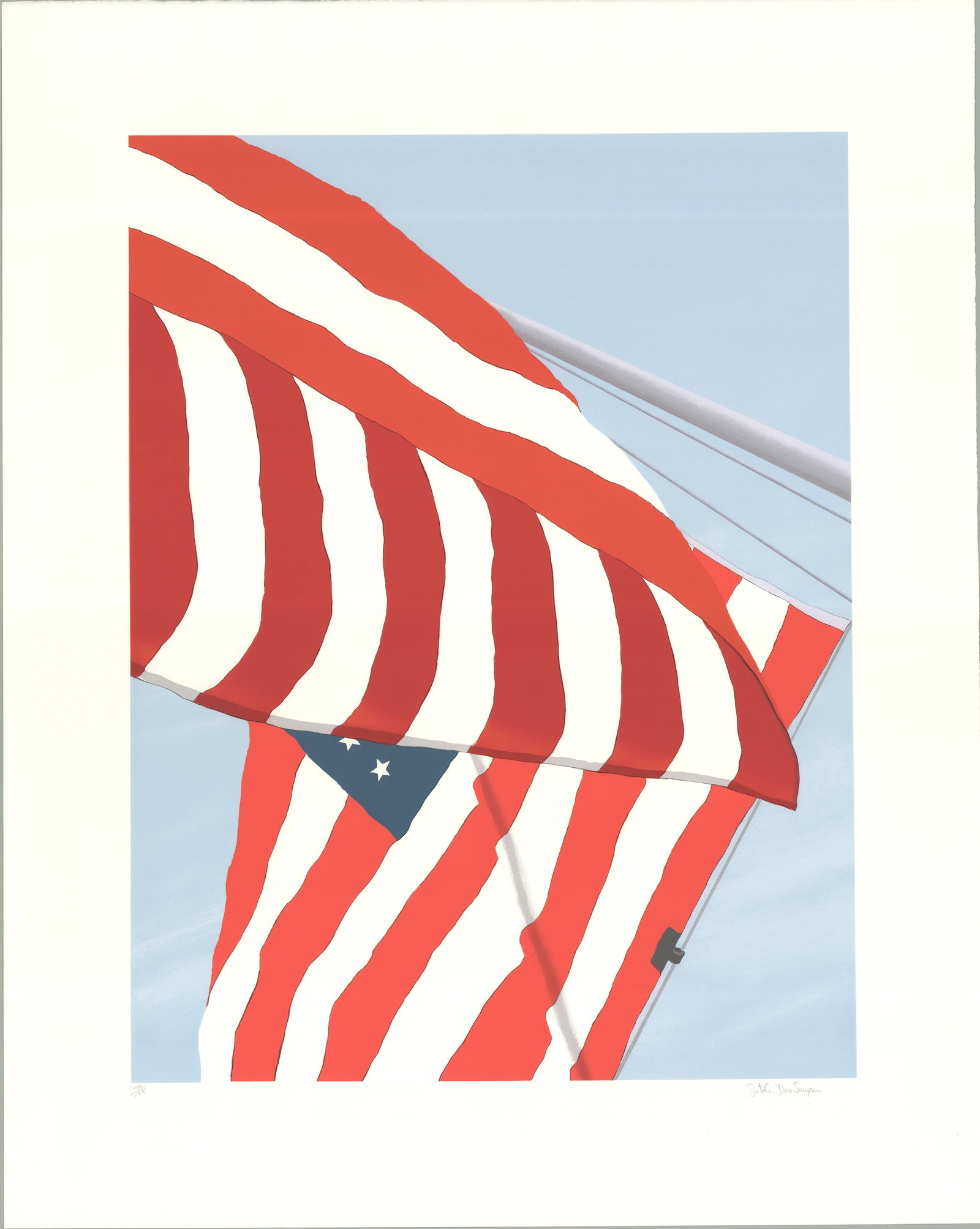 Gretchen Dow Simpson - Flags - 1991 Serigraph - SIGNED 37.5" x 30": Flags by Gretchen Dow Simpson, 1991 Signed Serigraph. Paper size is 37.5 x 30 inches, with an image size of 29 x 22 inches. The Serigraph is from an edition size of 125 and is not framed. The conditio