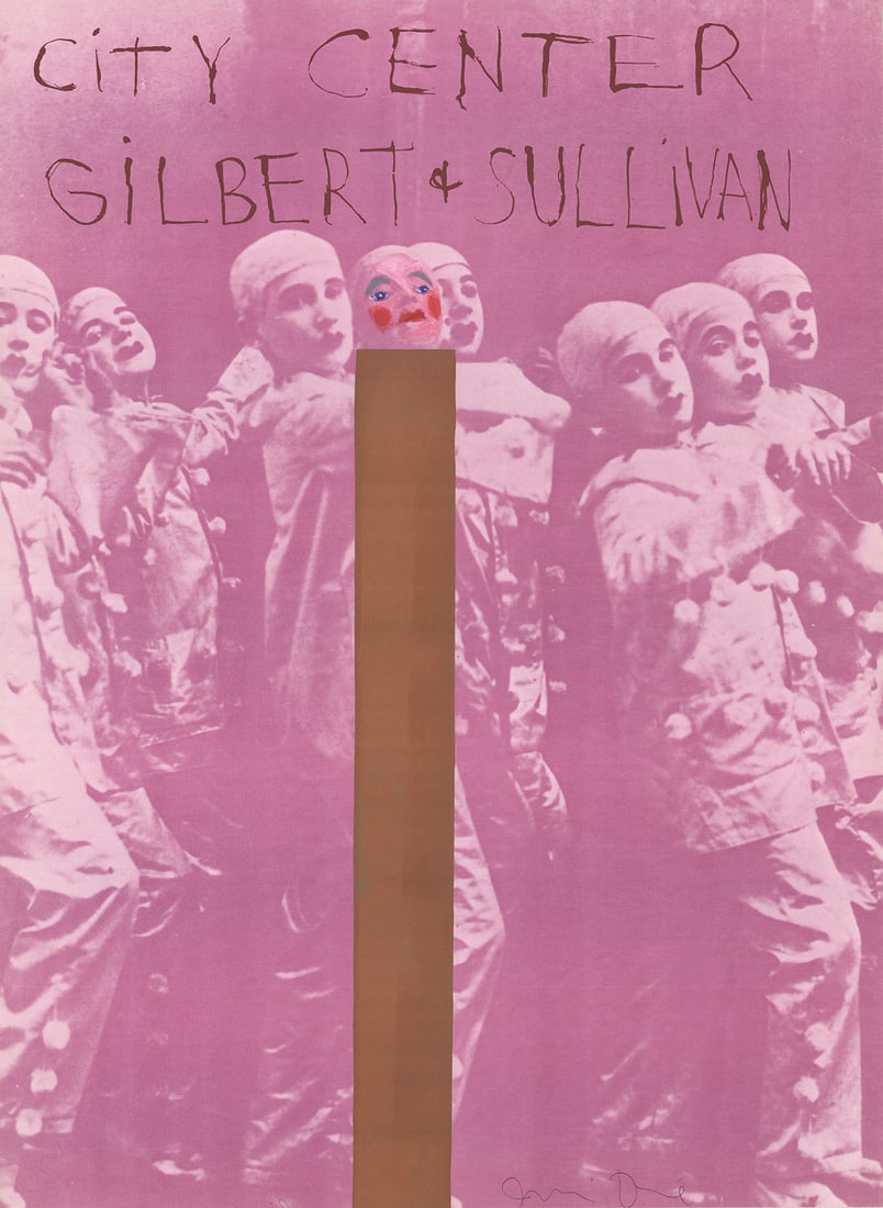Jim Dine - Gilbert And Sullivan at the City Center - 1968 Serigraph - SIGNED 33.75" x 24.75": Gilbert And Sullivan at the City Center by Jim Dine, 1968 Signed Serigraph. Paper size is 33.75 x 24.75 inches, with an image size of 33.75 x 24.75 inches. The Serigraph is from an edition size of 1 a
