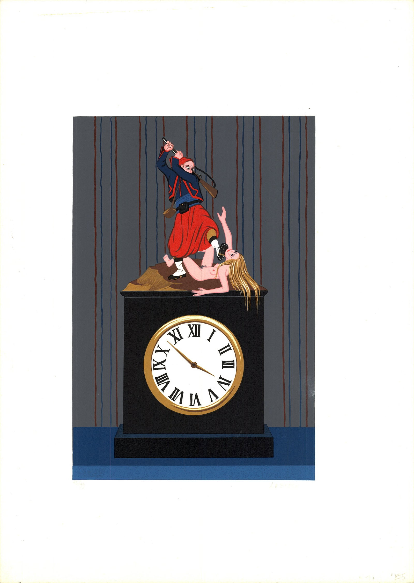 Felix Labisse - L'Horloge (The Clock) - 1980 Lithograph - SIGNED 24.5" x 17.5": L'Horloge (The Clock) by Felix Labisse, 1980 Signed Lithograph. Paper size is 24.5 x 17.5 inches, with an image size of 15.25 x 10.25 inches. The Lithograph is from an edition size of 99 and is not