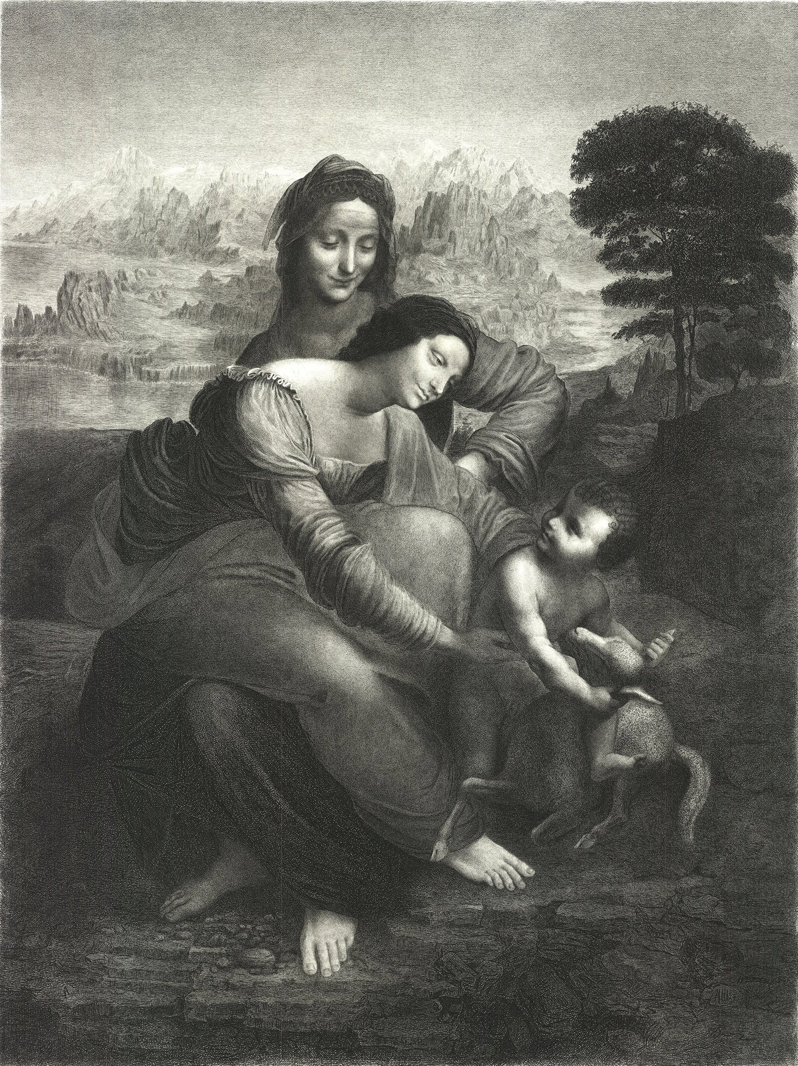 Leonardo Da Vinci - La Vierge, l'Enfant Jesus et St. Anne - 1985 Etching 30" x 22.5" - 2