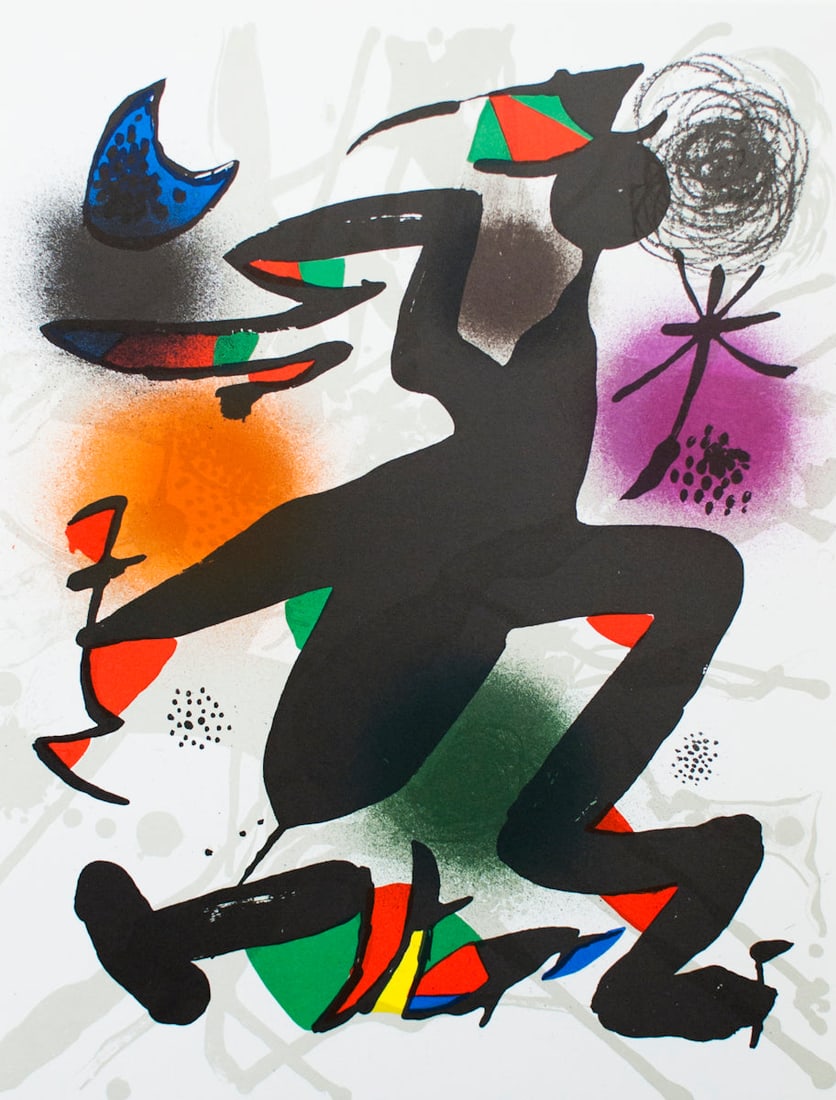 Joan Miro - Litografia original IV - 1975 Lithograph 13" x 10": Litografia original IV by Joan Miro, 1975 Unsigned Lithograph. Paper size is 13 x 10 inches, with an image size of 12.75 x 10 inches. The Lithograph is from an edition size of 875 and is not framed. T