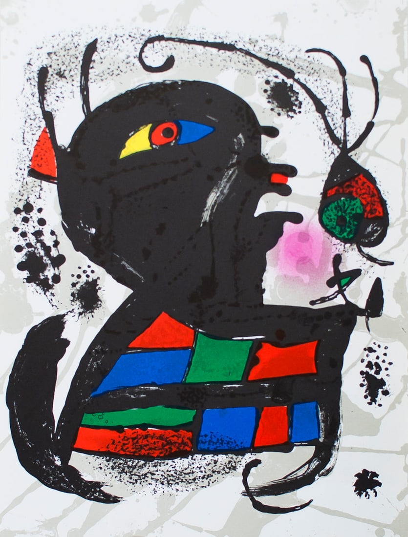 Joan Miro - Litografia original V - 1975 Lithograph 13" x 9.75": Litografia original V by Joan Miro, 1975 Unsigned Lithograph. Paper size is 13 x 9.75 inches, with an image size of 13 x 9.75 inches. The Lithograph is from an unknown edition size. and is not framed.