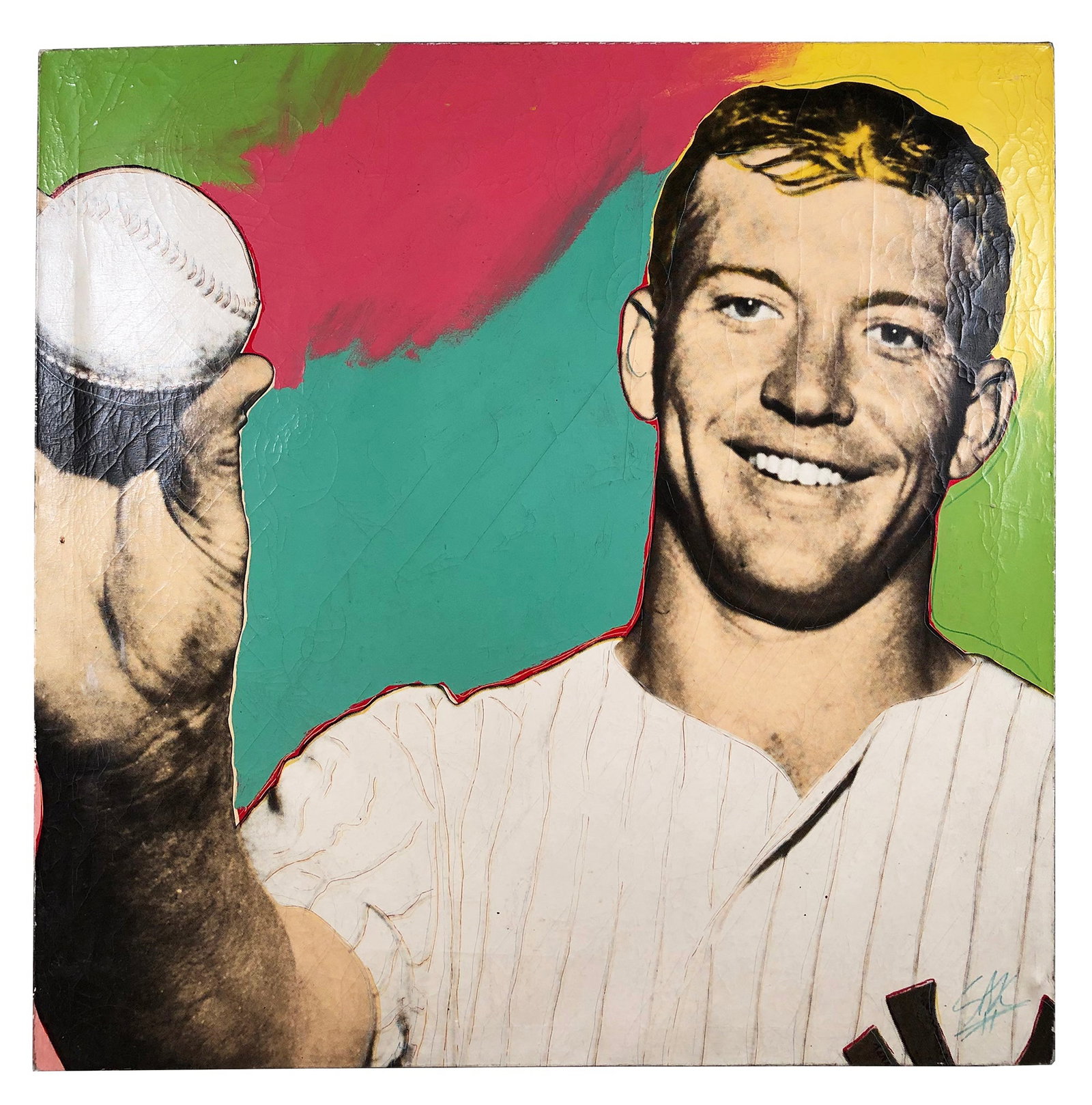 Steve Kaufman - Mickey Mantle - 1995 Serigraph - SIGNED 39.5" x 39.5": Mickey Mantle by Steve Kaufman, 1995 Signed Serigraph. Paper size is 39.5 x 39.5 inches, with an image size of 39.5 x 39.5 inches. The Serigraph is from an edition size of 500 and is not framed. The