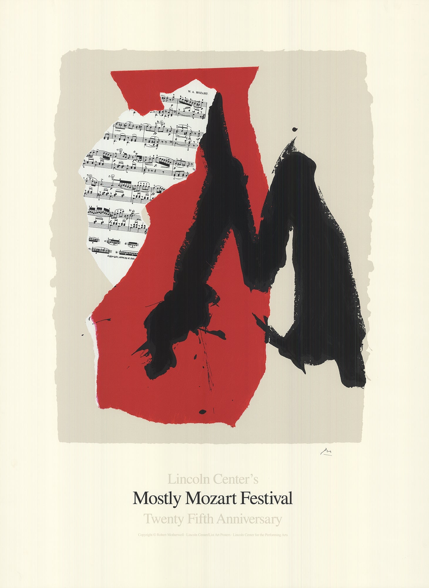 Robert Motherwell - Mostly Mozart Festival - 1991 Serigraph - SIGNED 40" x 29.25": Mostly Mozart Festival by Robert Motherwell, 1991 Signed Serigraph. Paper size is 40 x 29.25 inches, with an image size of 26.5 x 22 inches. The Serigraph is from an edition size of 3 and is not