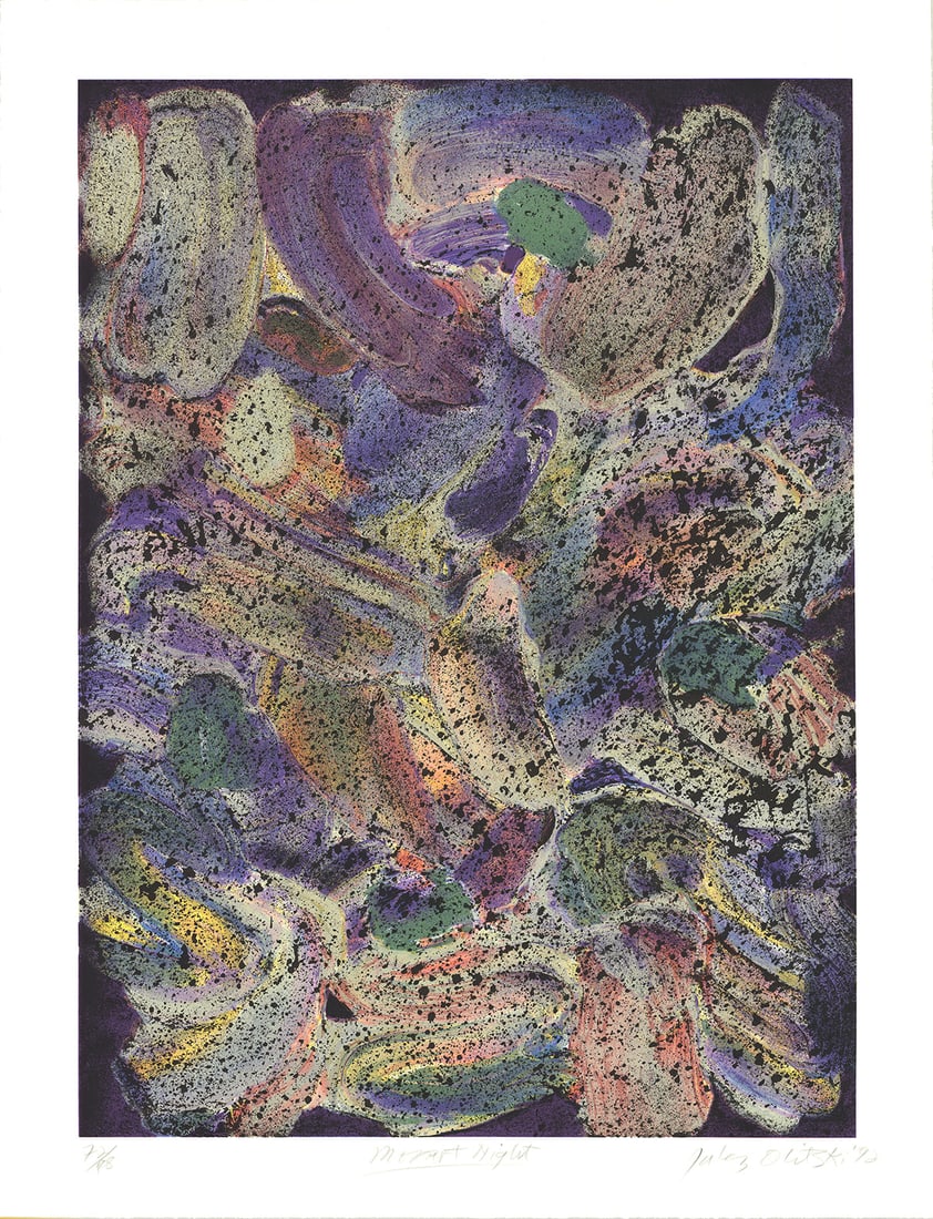 Jules Olitski - Mozart Night - 1992 Serigraph - SIGNED 47" x 36": Mozart Night by Jules Olitski, 1992 Signed Serigraph. Paper size is 47 x 36 inches, with an image size of 40.5 x 30 inches. The Serigraph is from an edition size of 108 and is not framed. The
