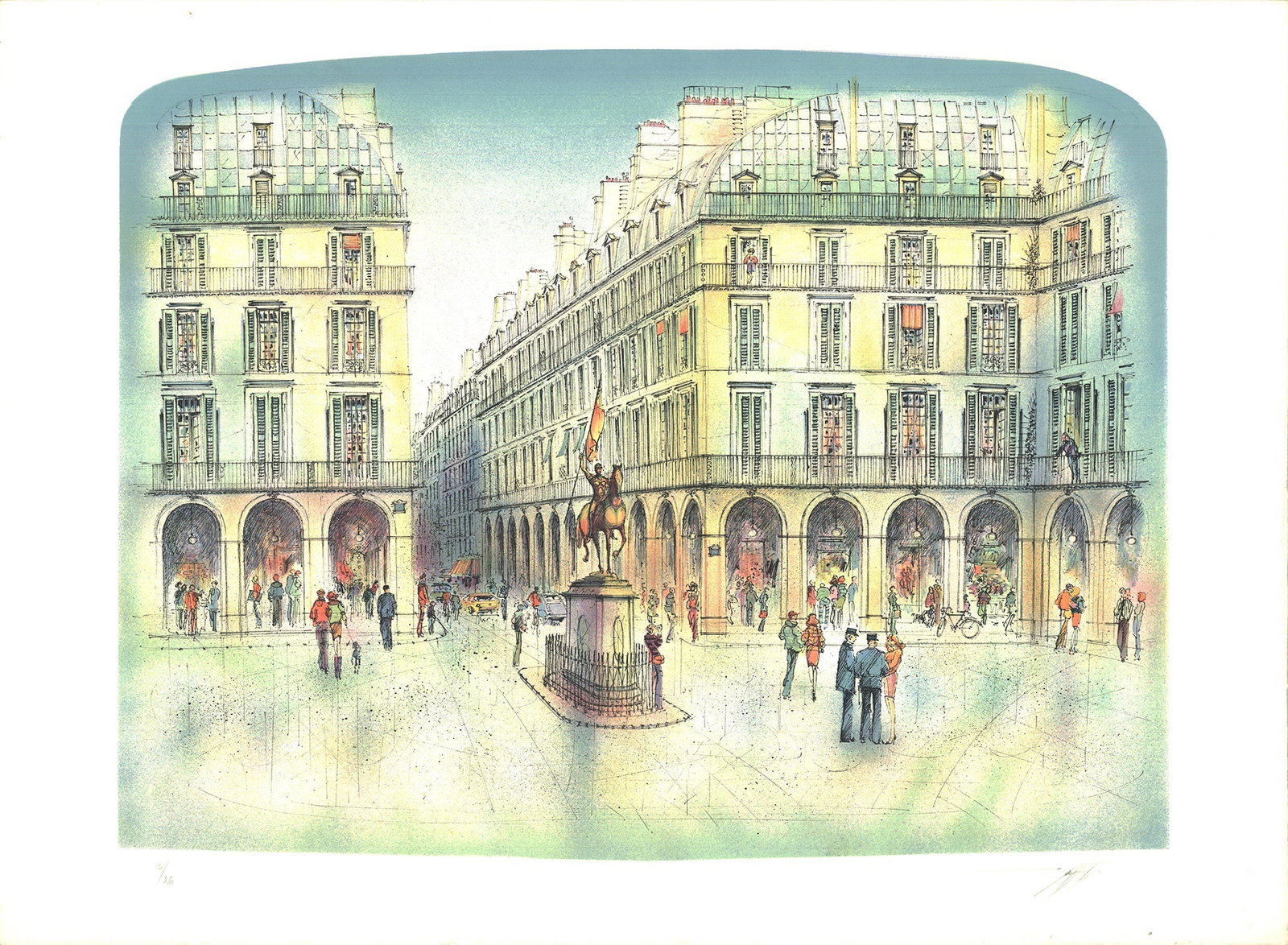 Rolf Rafflewski - Place Jeanne d'Arc, Paris - 1981 Lithograph - SIGNED 22" x 30": Place Jeanne d'Arc, Paris by Rolf Rafflewski, 1981 Signed Lithograph. Paper size is 22 x 30 inches, with an image size of 18.75 x 24.25 inches. The Lithograph is from an edition size of 350 and is