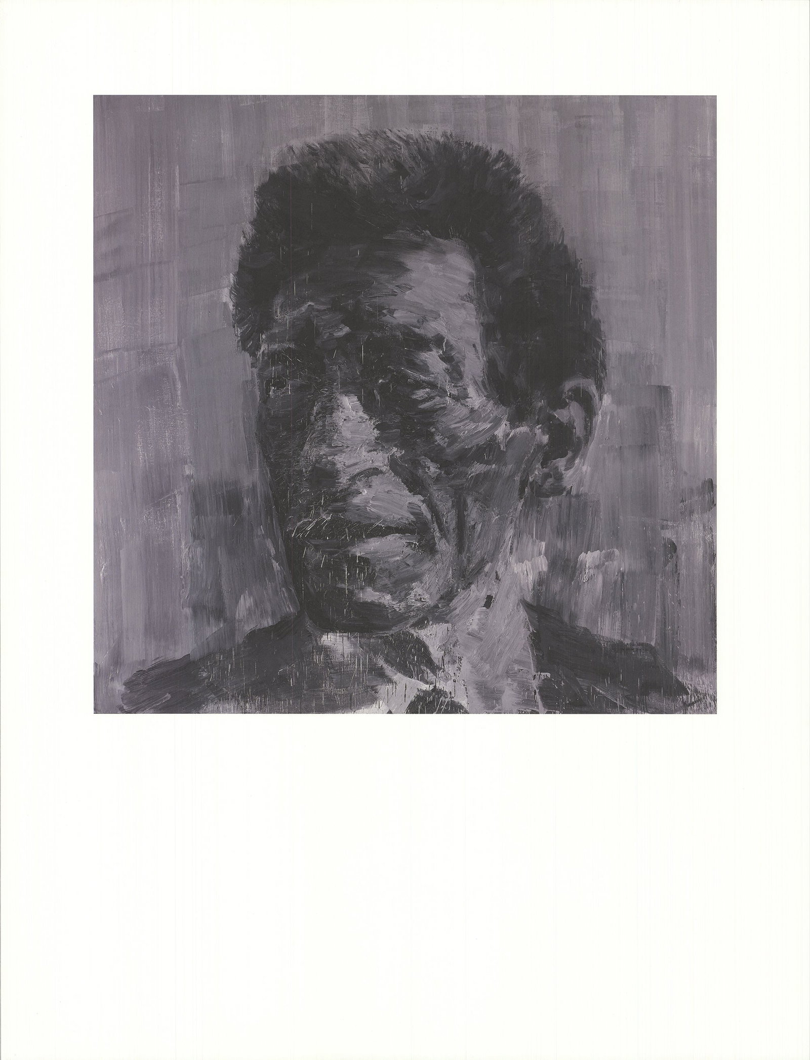 Yan Pei-Ming - Portrait of Giacometti - 1995 Offset Lithograph 33.5" x 25.5": Portrait of Giacometti by Yan Pei-Ming, 1995 Unsigned Offset Lithograph. Paper size is 33.5 x 25.5 inches, with an image size of 19.5 x 19.75 inches. The Offset Lithograph is from an unknown edition