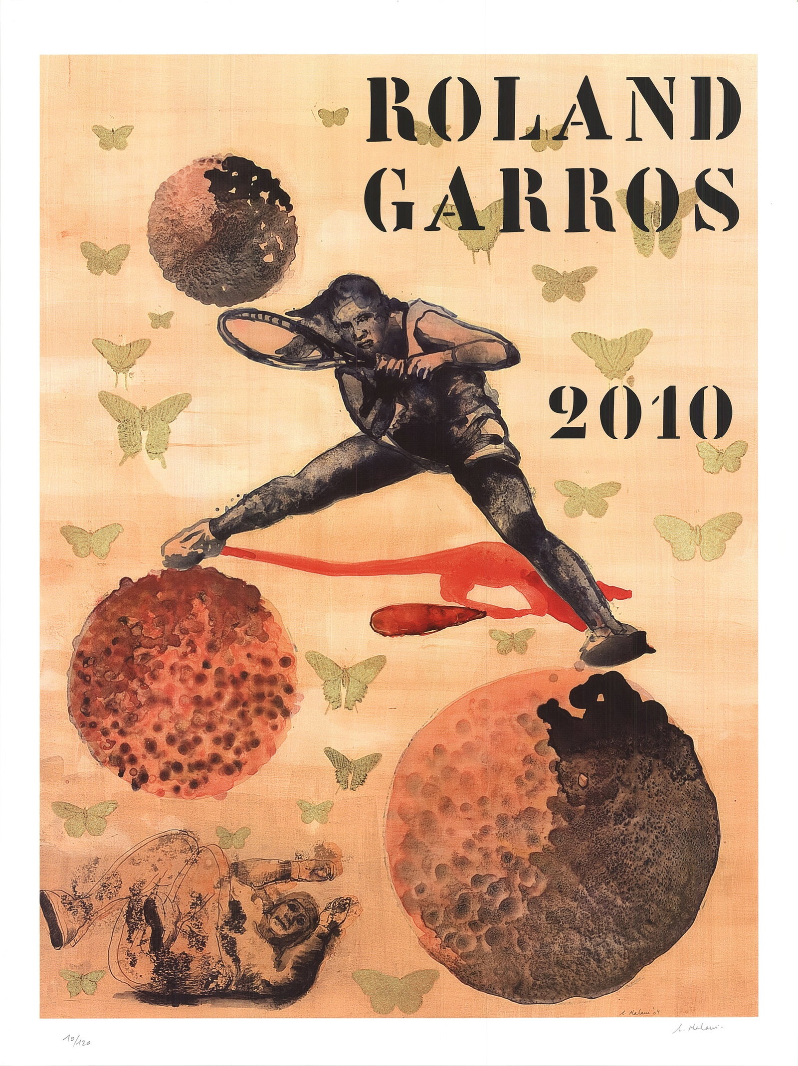 Nalini Malani - Roland Garros French Open - 2010 Offset Lithograph - SIGNED 31.5" x 23.5": Roland Garros French Open by Nalini Malani, 2010 Signed Offset Lithograph. Paper size is 31.5 x 23.5 inches, with an image size of 28.5 x 21.25 inches. The Offset Lithograph is from an edition size