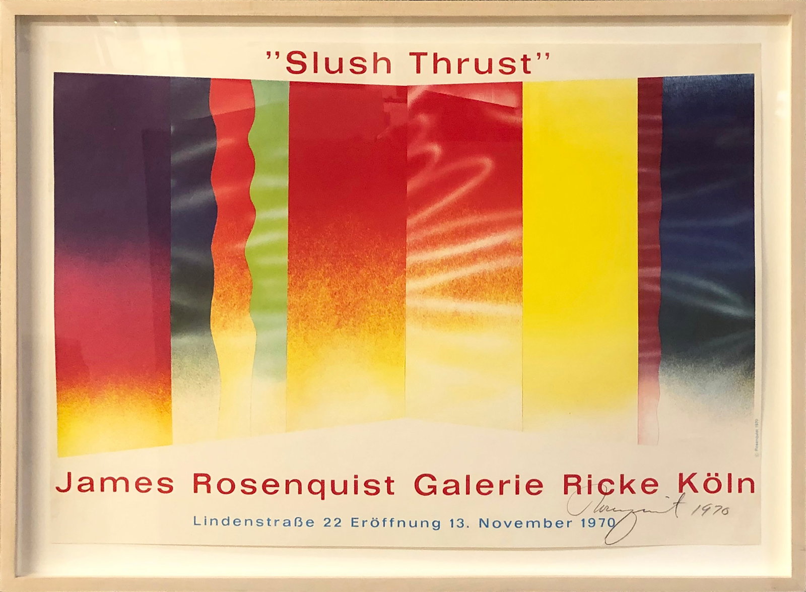 James Rosenquist - Slush Thrust - 1970 Offset Lithograph - SIGNED 16.5" x 23.5": Slush Thrust by James Rosenquist, 1970 Signed Offset Lithograph. Paper size is 16.5 x 23.5 inches, with an image size of 12.75 x 23 inches. The Offset Lithograph is from an unknown edition size. and i