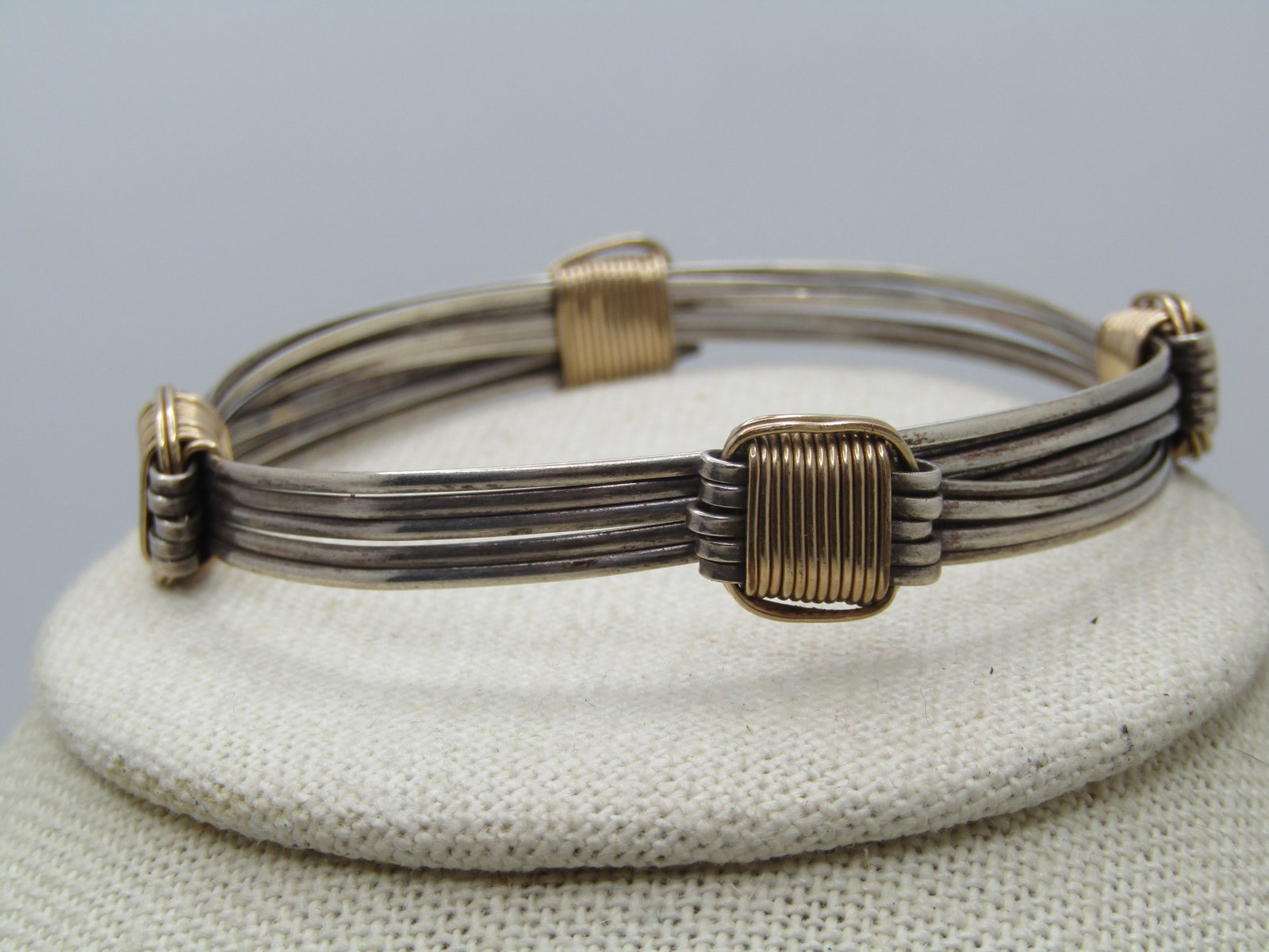 Vintage Sterling and 10KT G.F. Bracelet, 5 Bands, Slides to Adjust - Unisex - 2