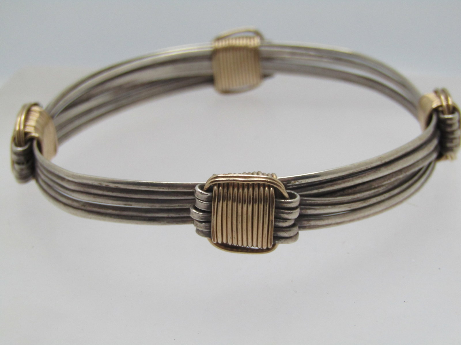 Vintage Sterling and 10KT G.F. Bracelet, 5 Bands, Slides to Adjust - Unisex - 3