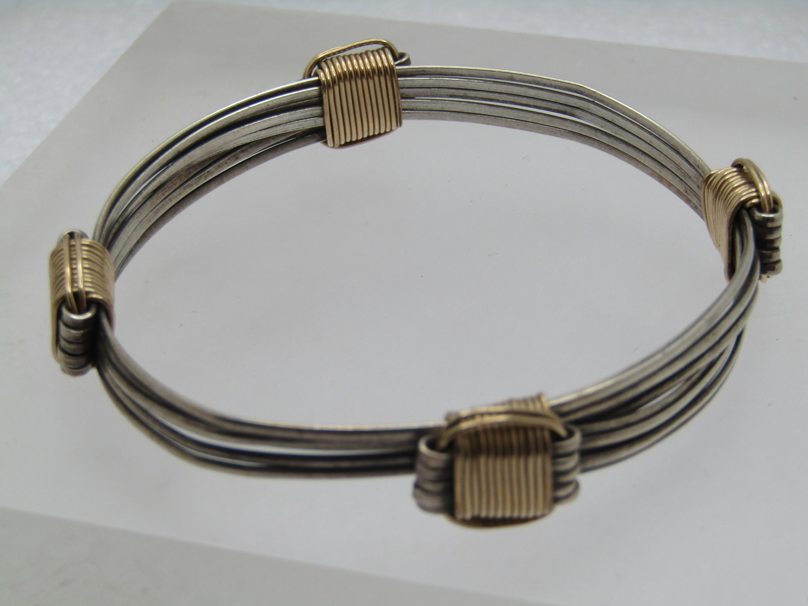 Vintage Sterling and 10KT G.F. Bracelet, 5 Bands, Slides to Adjust - Unisex - 4