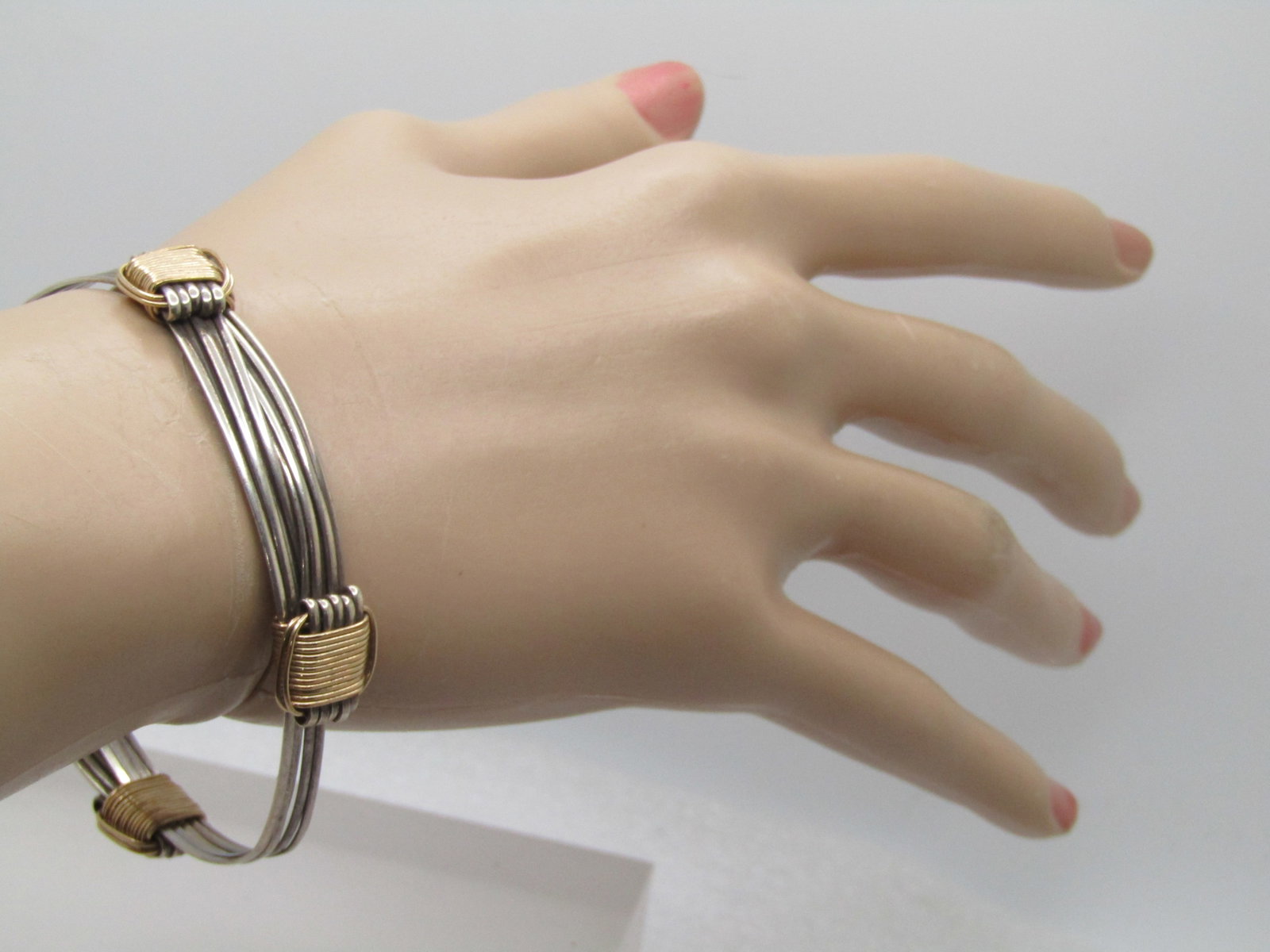 Vintage Sterling and 10KT G.F. Bracelet, 5 Bands, Slides to Adjust - Unisex - 6