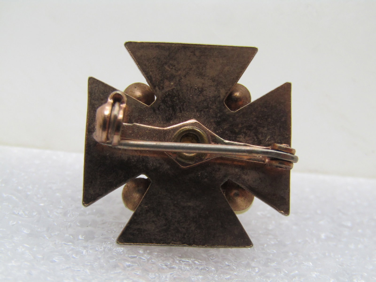 Vintage Faux Pearl and Rhinestone Maltese Cross Brooch, 10kt G.F., 1950's-1960's - 4