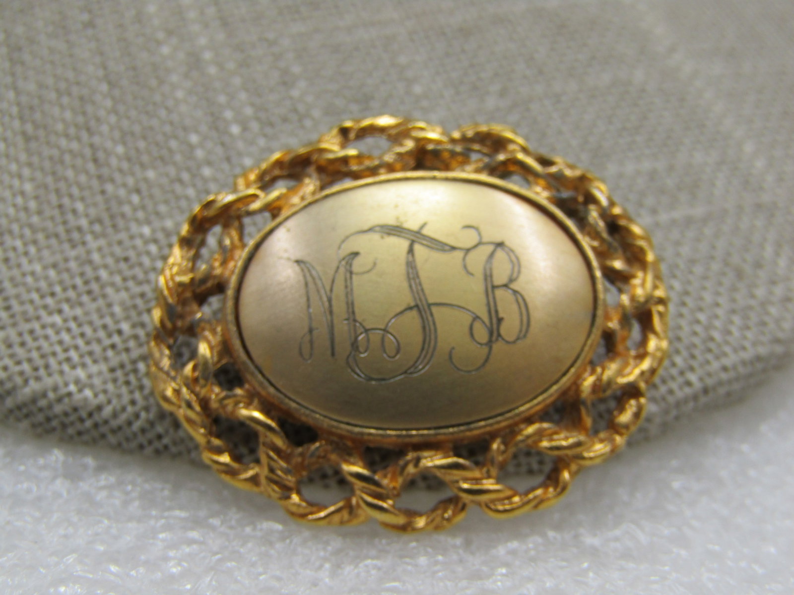 Vintage Initials MJB Brooch, Woven Frame, 1.25" 1960's-1970's - 3