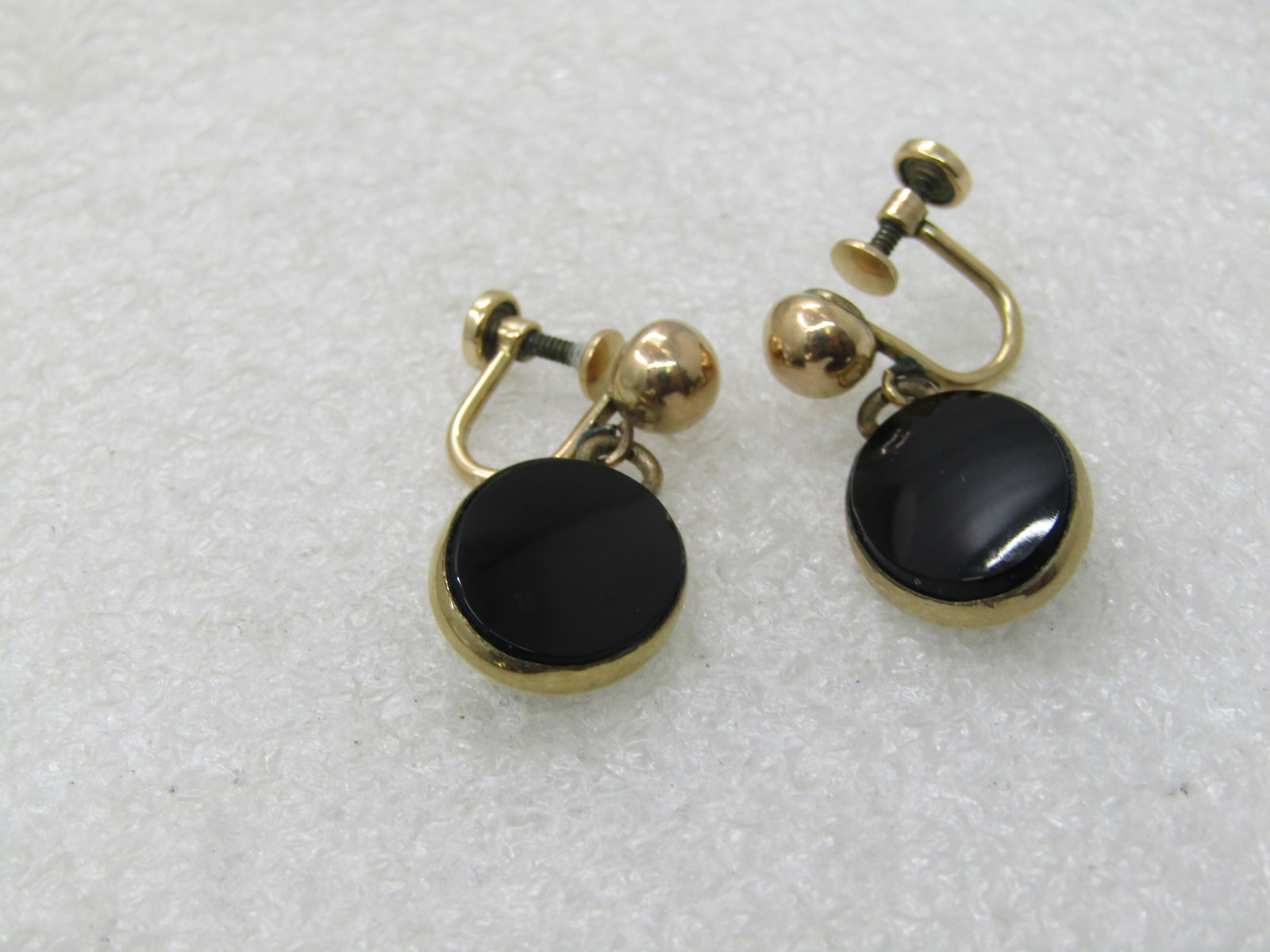 Vintage 12kt G.F. Black Dangle Earrings, Screw Back, Signed WRE, 1960's - 2