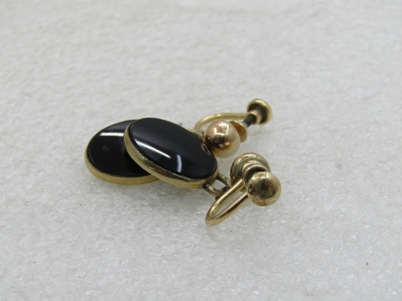Vintage 12kt G.F. Black Dangle Earrings, Screw Back, Signed WRE, 1960's - 4