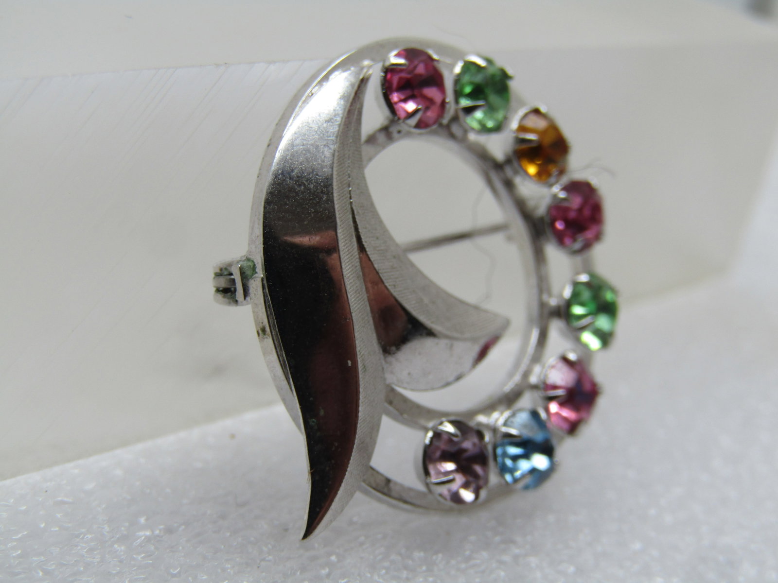 Vintage 12KT G.F. Rhinestone Brooch, Circle Leaf, Signed Catamore, 1960's-1970's - 3