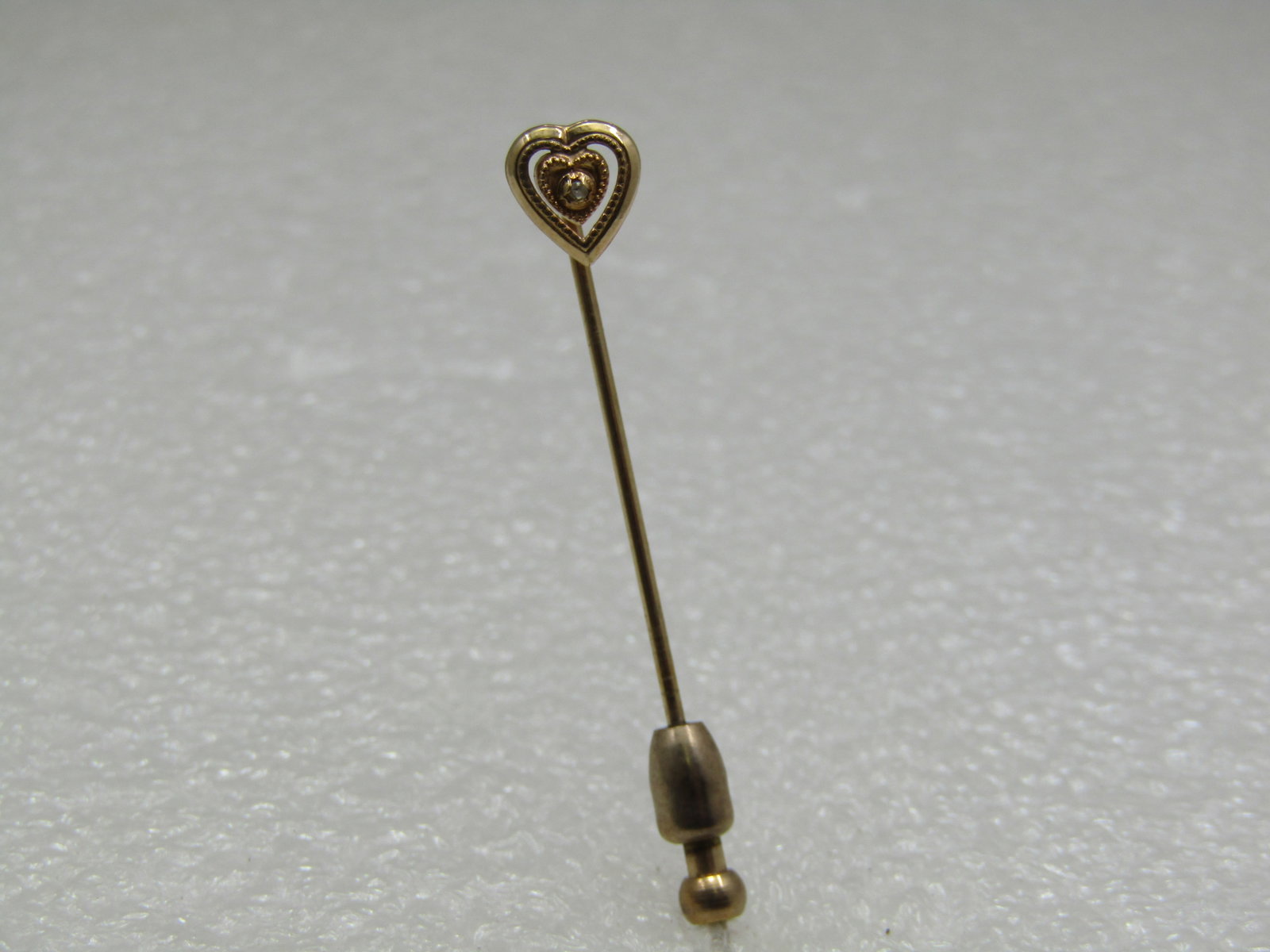 Vintage 10kt GF Triple Heart Raw Diamond Stick Pin with Safety Cap (1 of 4)